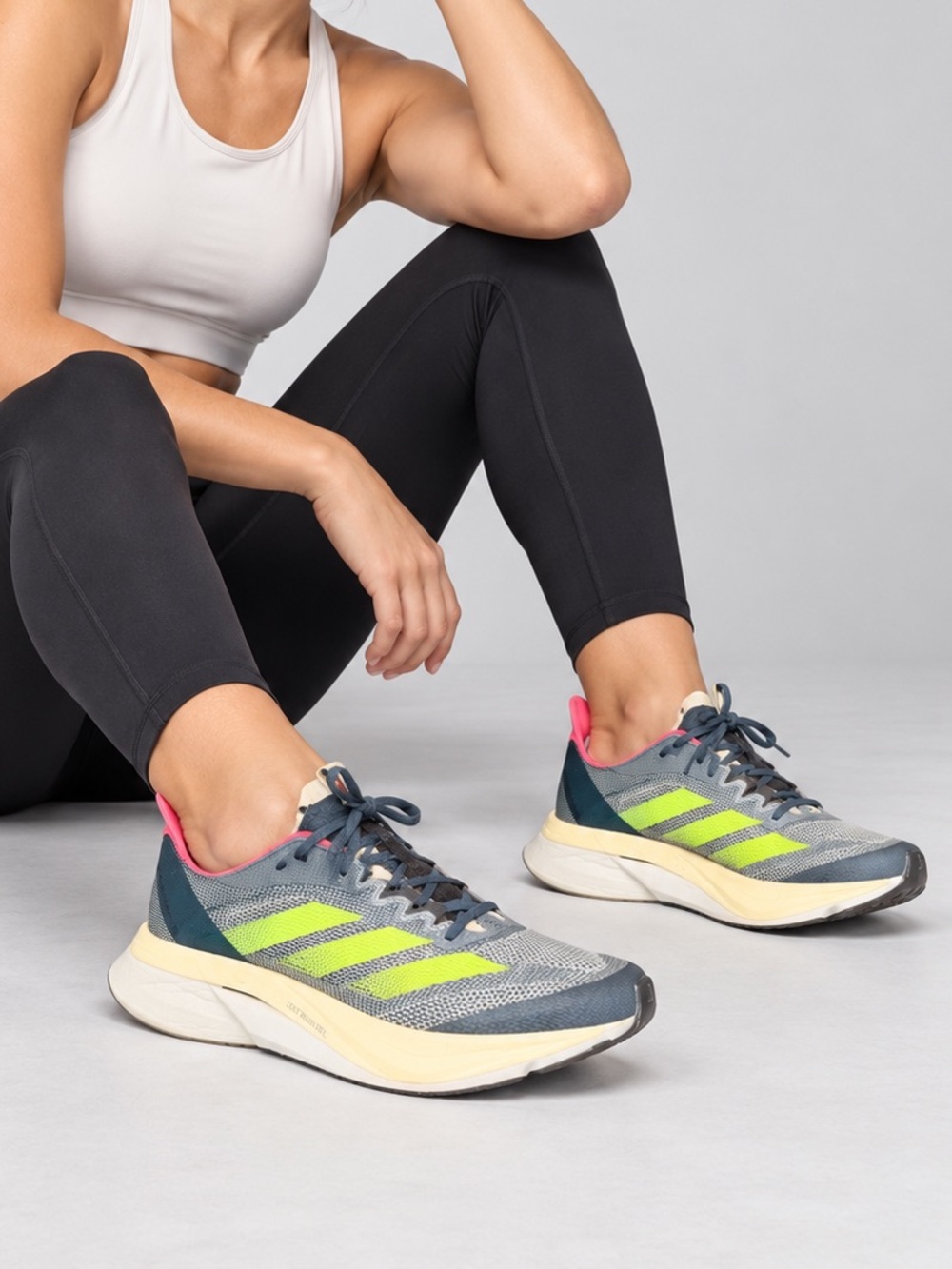 adidas Adizero Boston 12 Women’s Size 8 Arctic Night Lucid Lemon Running Shoes